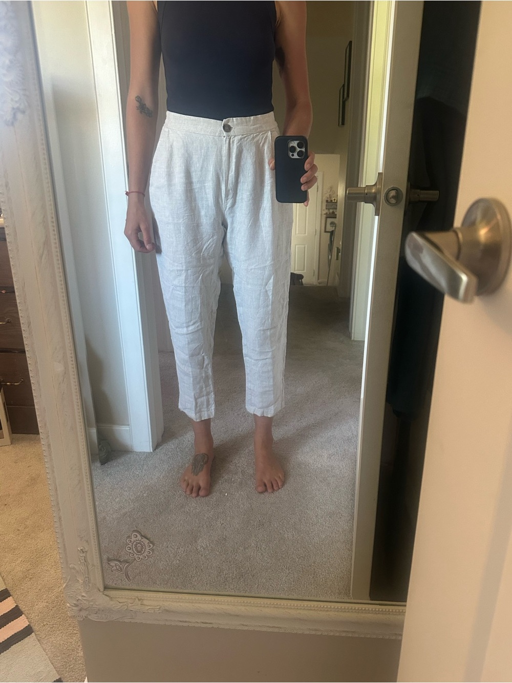 Cropped White Linen Pants